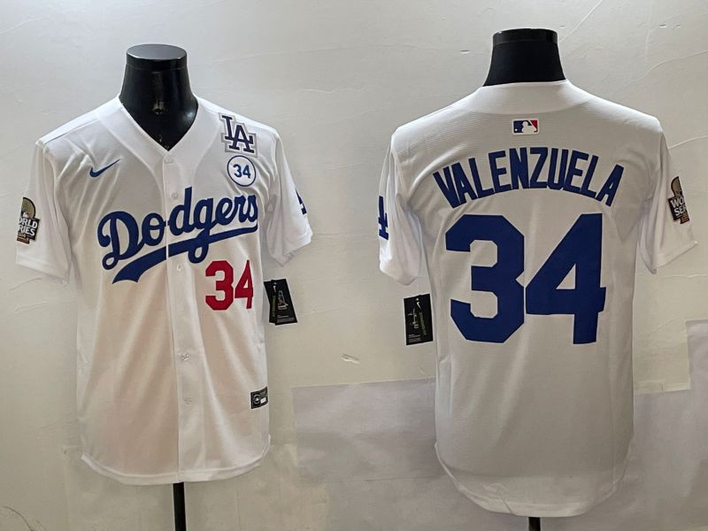 Men Los Angeles Dodgers #34 Valenzuela White Blue Fashion Game 2025 Nike MLB Jersey style 3263->los angeles dodgers->MLB Jersey